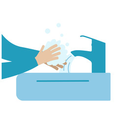 Girl washes her hands. Coronavirus Protection. Vector Concept illustration in flat cartoon style.
