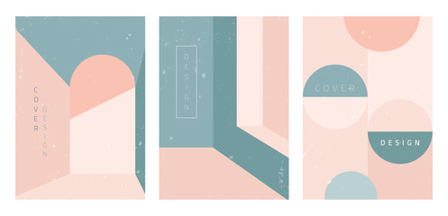 Vector set of abstract geometric covers. Architecture abstraction. Modern backgrounds with copy space for text. Creative geometry pattern template. Trendy design for banner, social media, poster