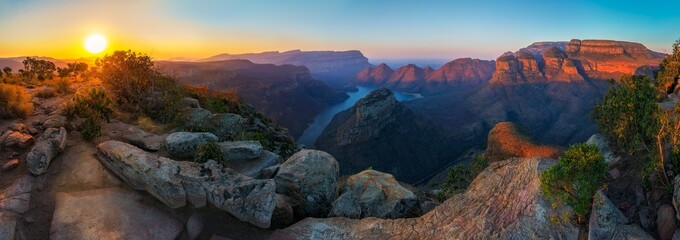three rondavels and blyde river canyon at sunset, south africa
