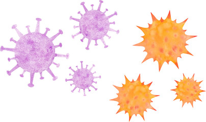 コロナウイルスのイメージ、水彩イラストのトレースベクター（顔なし） © Keiko Takamatsu