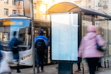 Blank street billboard at the bus stop