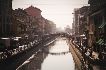 Bridge across the Naviglio Grande canal in Milan, Italy