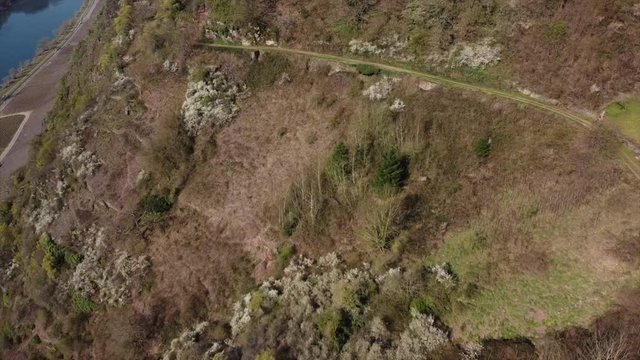 Moseltal bei Valwig,  Apolloweg im Fr&uuml;hling, Weinbau und Brachen