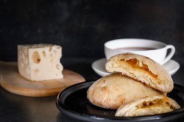 Ceramic cheese cake for breakfast with tea