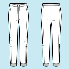 Vector illustration of women's joggers pants. Front and back