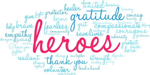 Heroes word cloud on a white background. 