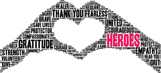 Heroes word cloud on a white background. 