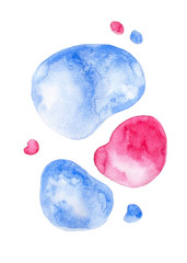 Abstract blue and pink watercolor bubbles background. Raster illustration