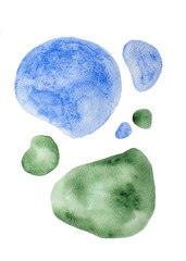 Abstract blue and green watercolor bubbles background. Raster illustration