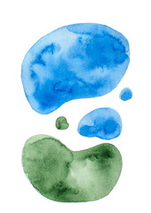 Abstract blue and green watercolor bubbles background. Raster illustration - 341426666