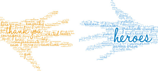 Heroes word cloud on a white background. 