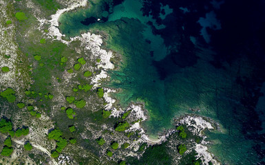 Drone topdown of beautiful Greek beach