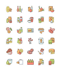 Groceries category RGB color icons set