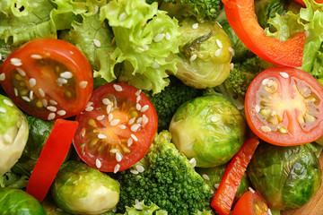 Tasty salad with Brussels sprouts, top view