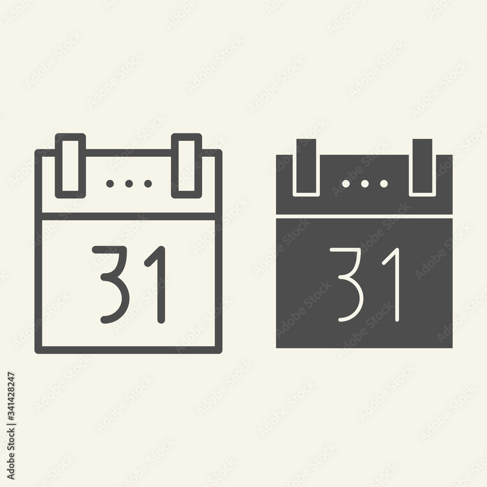 Aufkleber new year calendar line and solid icon. thirty first december in calendar page outline style pictogra