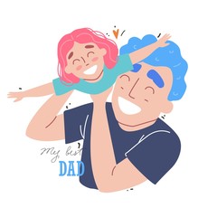 Fathers day, happy family, daughter plays with dad and smiling