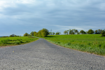 Narrow empty country road between green nature