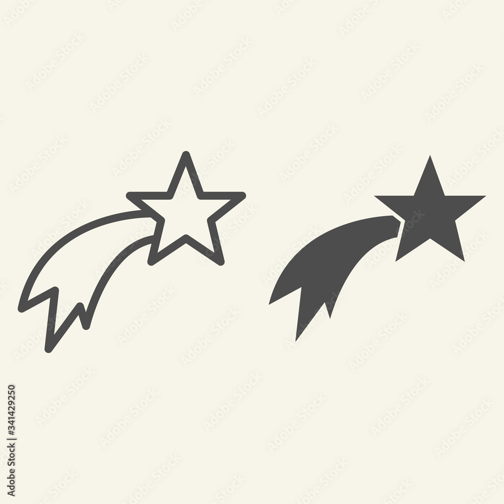 Poster shooting star line and solid icon. christmas falling star outline style pictogram on white backgroun