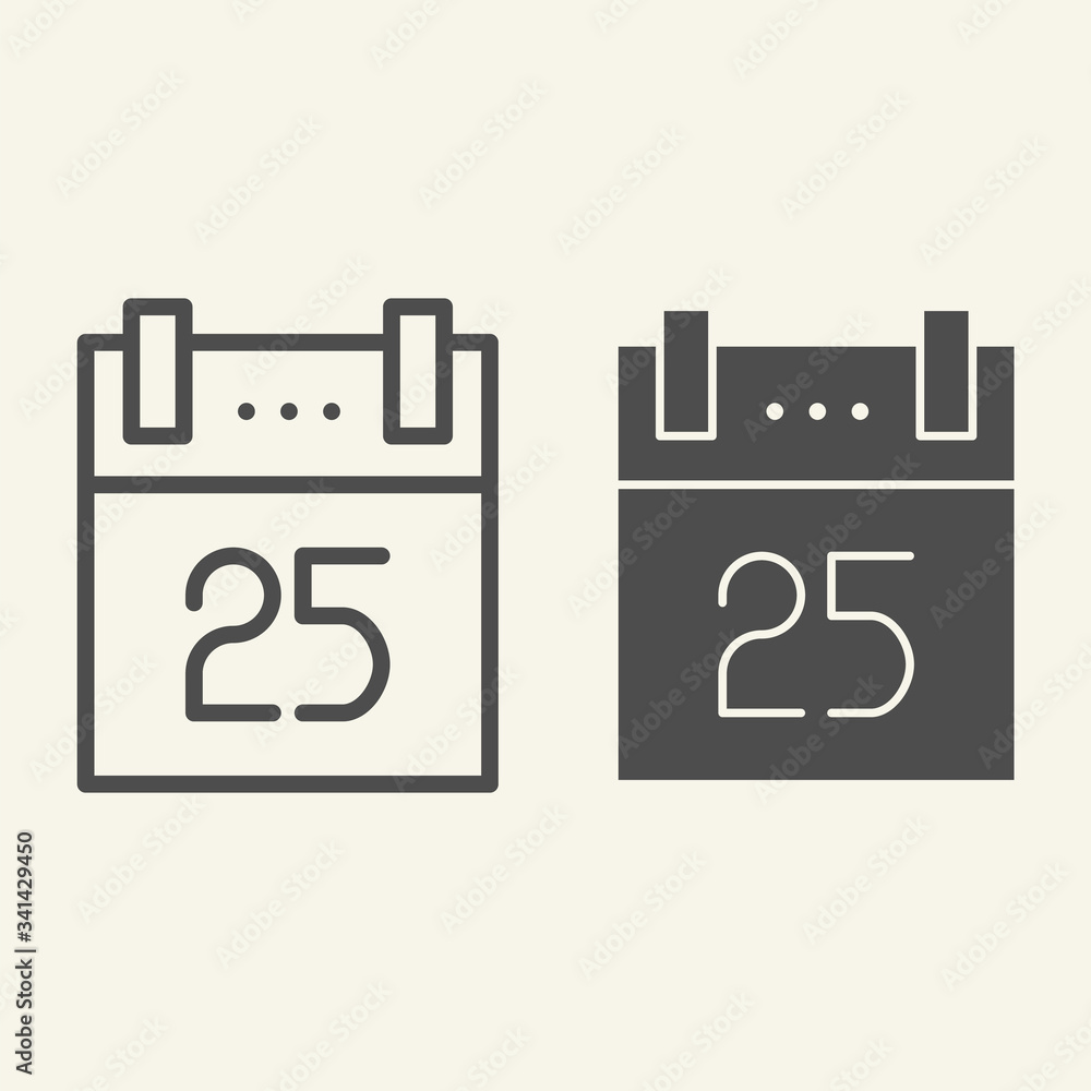 Poster christmas calendar line and solid icon. twenty fifth of december calendar page outline style pictogr