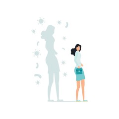 COVID-19 Protection against coronavirus and prevention of quarantine or business risks thanks to the new concept of a virus epidemic, a business woman stands and his shadow with a virus. 