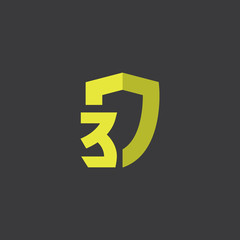 Obraz premium Simple design shield with number three