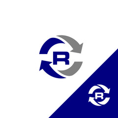 Simple design letter R with round arrow and color blue