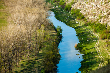 Beautiful spring landscape in Republic of Moldova. Green landscape. Spring Nature. Park with Green...