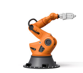 3d rendering of orange robotic arm isolated on white background