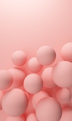 Pink vertical abstract background with flying balls and place for text. 3d rendering