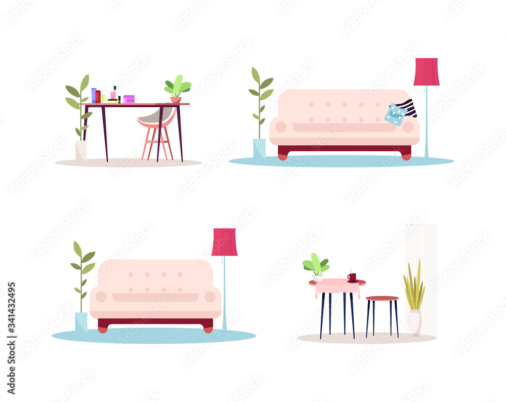 Poster Home empty interior semi flat RGB color vector illustrations set