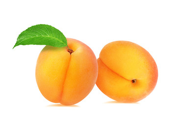 Fresh apricot with leaves isolated on white background with clipping path