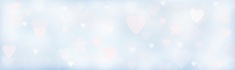Abstract image of a blurred background of hearts on a  blue background. Vector horizontal image.