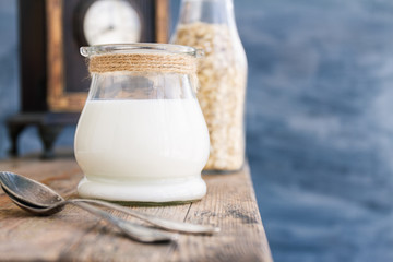 Oat milk. Non dairy vegan lactose free milk substitute