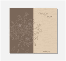 Postcard with rosehip flower in vintage color with a blank side for your text.