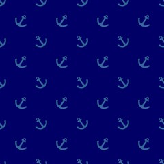 Abstract colorful seamless vector pattern with blue anchors on dark background