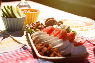 mixed fruit snack plate on a table