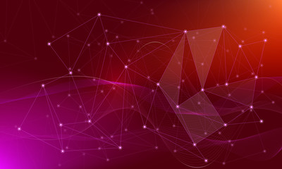 Abstract polygonal space low poly dark background with connecting dots and lines. Connection structure. Vector science background. Polygonal vector. Red