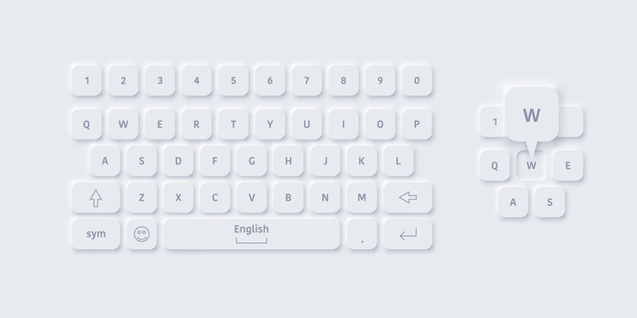 Vector neomorphism design white english keyboard