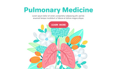 Vector healthy lungs on flowers. Background for label, advertisement of pulmonary medicine, landing or banner for pulmonology clinic, design for website or article about respiratory system health