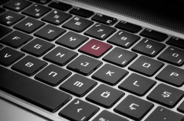 u letter on keyboard, notebook keyboard front view