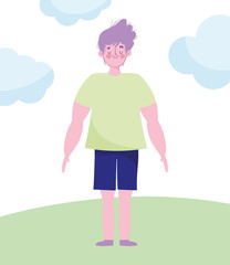 man character standing grass nature outdoor cartoon