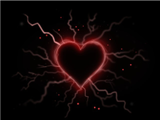 Electricity sparks around a neon heart