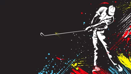 Foto op Canvas Golf player. Golf cap. Abstract isolated vector silhouette. Iink drawing golf player. © LIORIKI