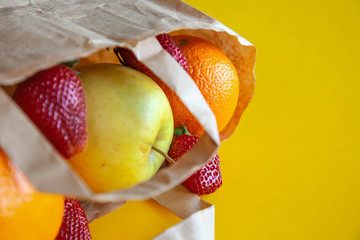 Healthy tasty food. The most delicious and juicy fruits. Strawberries, oranges, tangerines, apples...