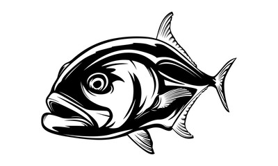 Fishing emblem of  permit isolated on white. Bone fish logo in blue colours. Ocean theme background.