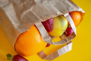 Healthy tasty food. The most delicious and juicy fruits. Strawberries, oranges, tangerines, apples...