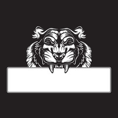 Tiger angry face tattoo. Vector illustration of big cat head. Tiger print.