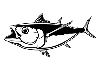 Tuna big fishing on white logo illustration. Vector illustration can be used for creating logo and emblem for fishing clubs, prints, web and other crafts.
