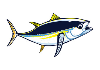 Fototapeta premium Tuna big fishing on white logo illustration. Vector illustration can be used for creating logo and emblem for fishing clubs, prints, web and other crafts.