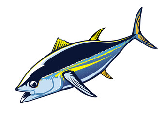 Tuna big fishing on white logo illustration. Vector illustration can be used for creating logo and emblem for fishing clubs, prints, web and other crafts.